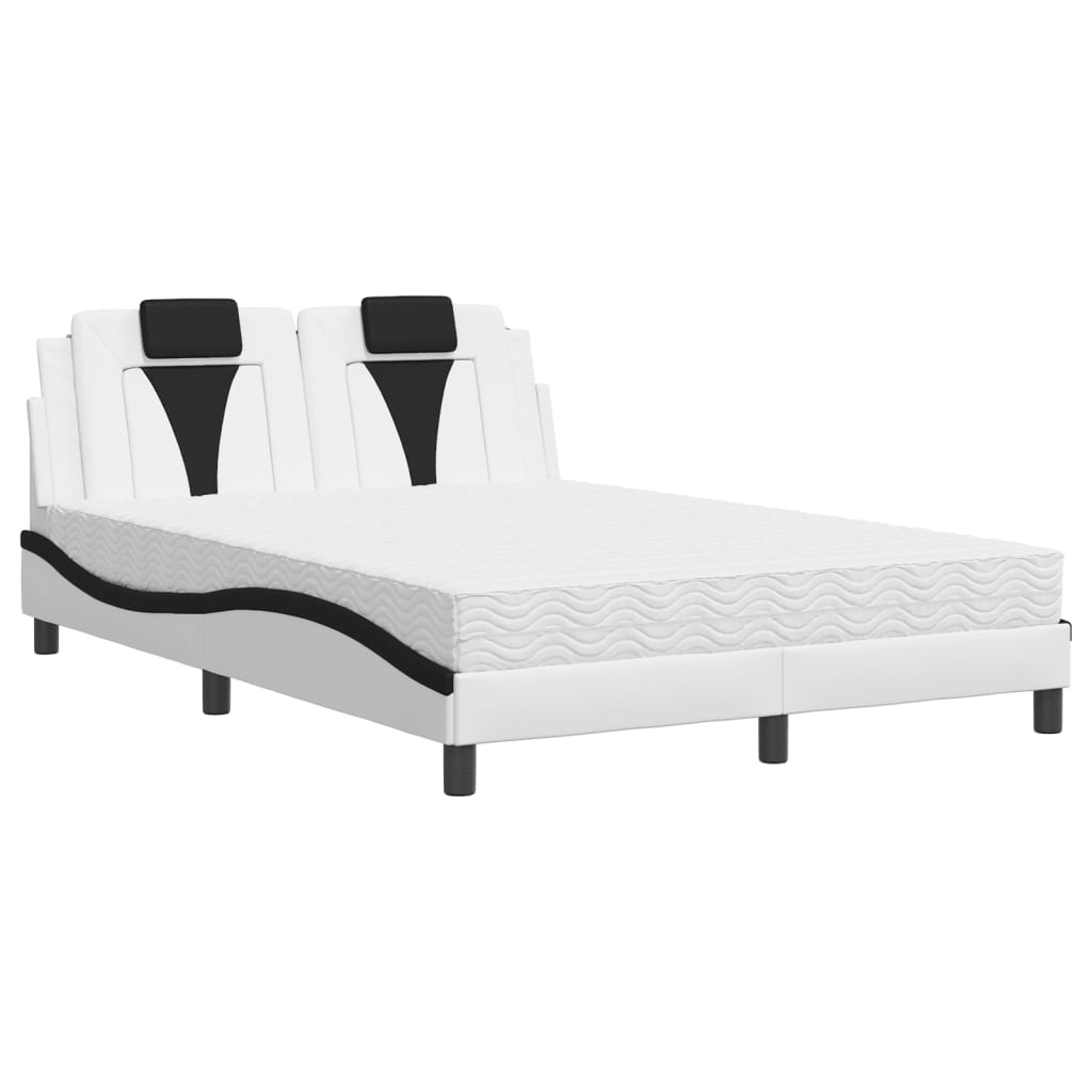 Lit avec matelas blanc et noir 140x190 cm similicuir