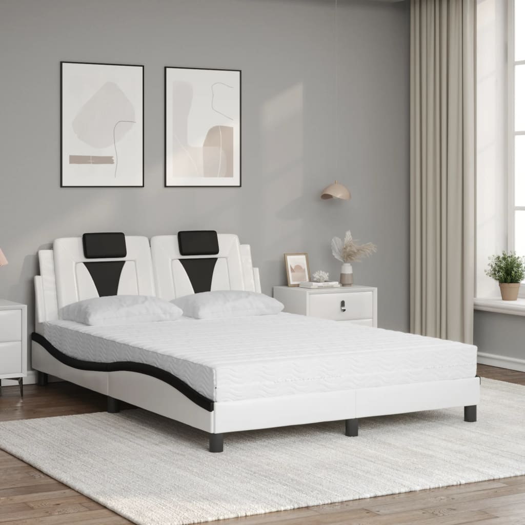 Lit avec matelas blanc et noir 140x190 cm similicuir