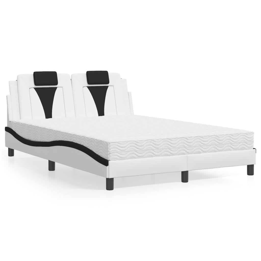 Lit avec matelas blanc et noir 140x190 cm similicuir