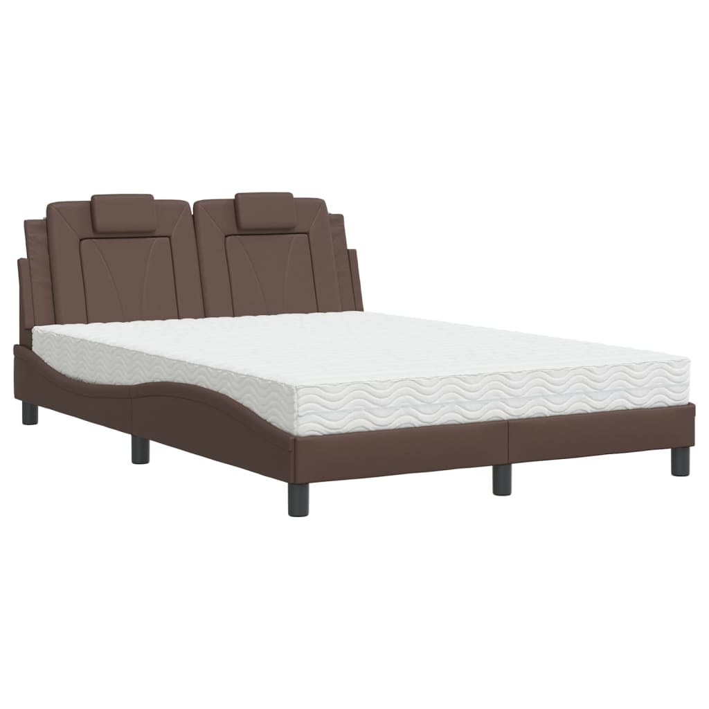 Bed with brown mattress 140x200 cm imitation leather