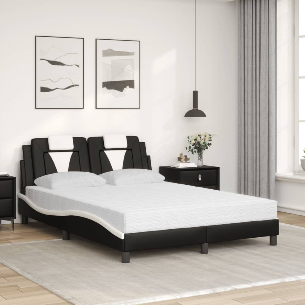 Lit avec matelas noir et blanc 140x200 cm similicuir