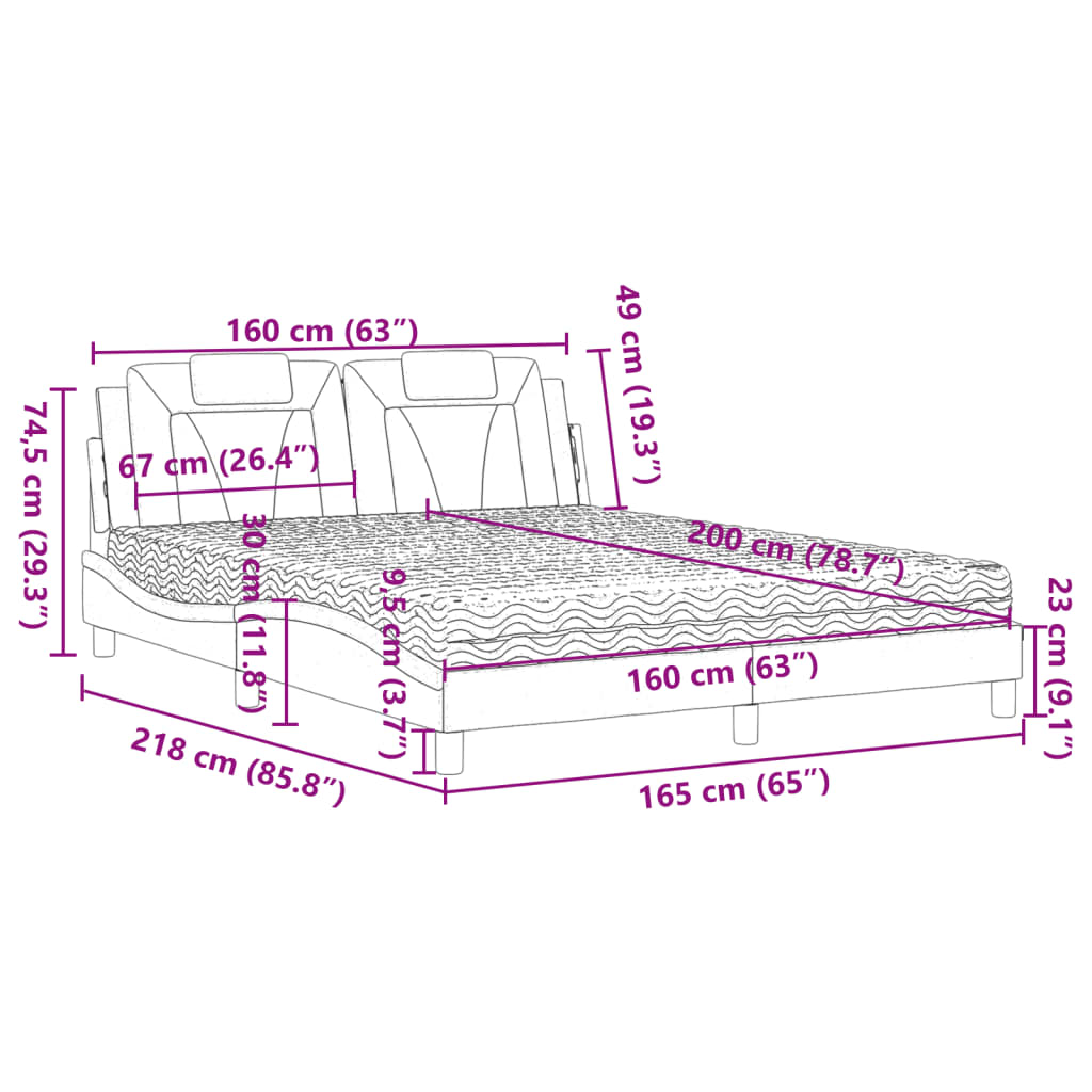 Lit avec matelas noir 160x200 cm similicuir