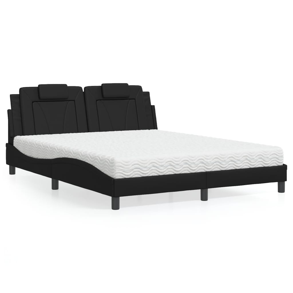 Lit avec matelas noir 160x200 cm similicuir