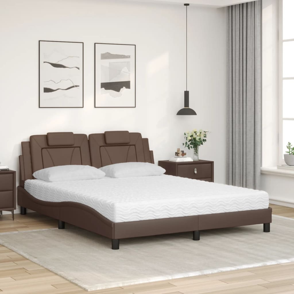 Lit avec matelas marron 160x200 cm similicuir