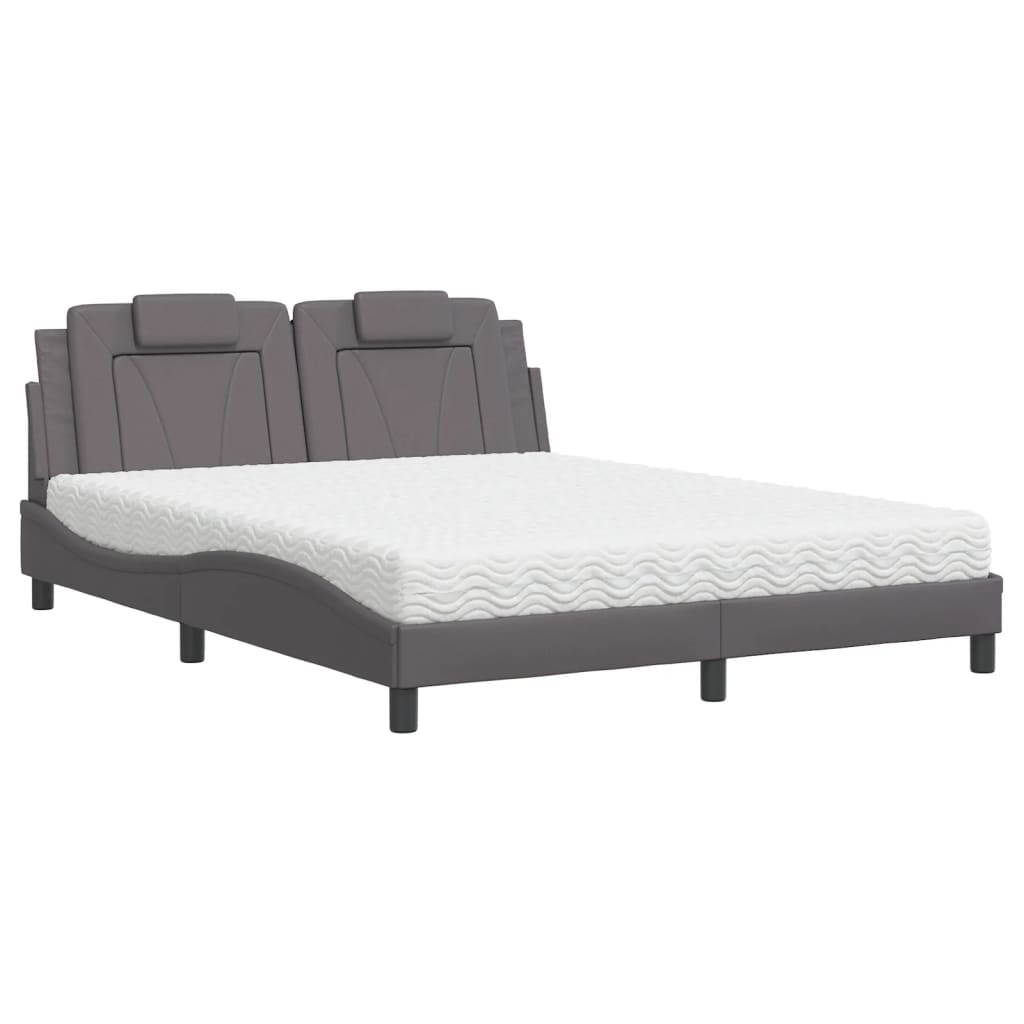 Lit avec matelas gris 160x200 cm similicuir