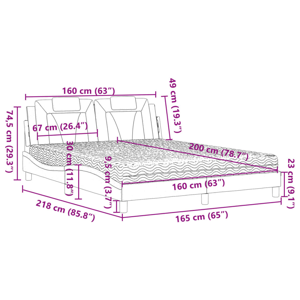 Lit avec matelas gris 160x200 cm similicuir