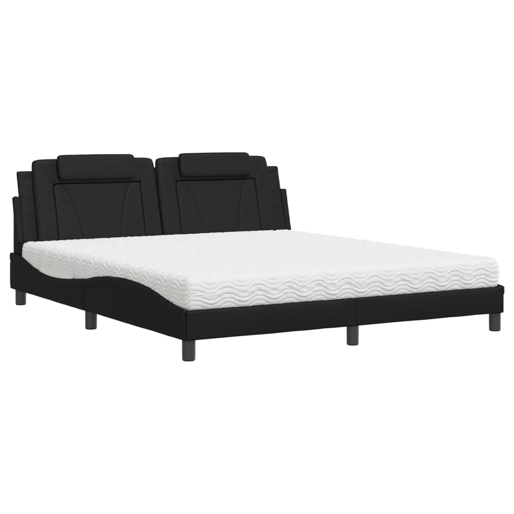 Lit avec matelas noir 180x200 cm similicuir