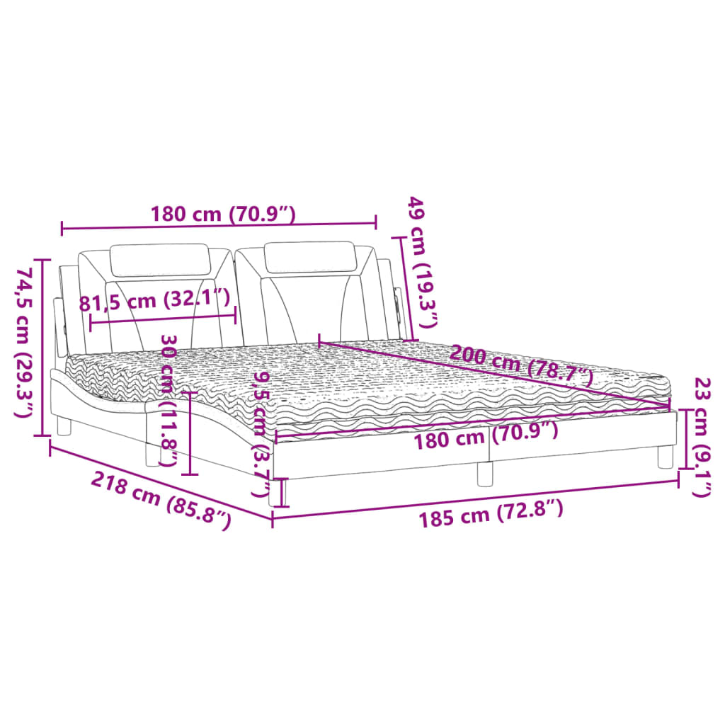 Lit avec matelas noir 180x200 cm similicuir