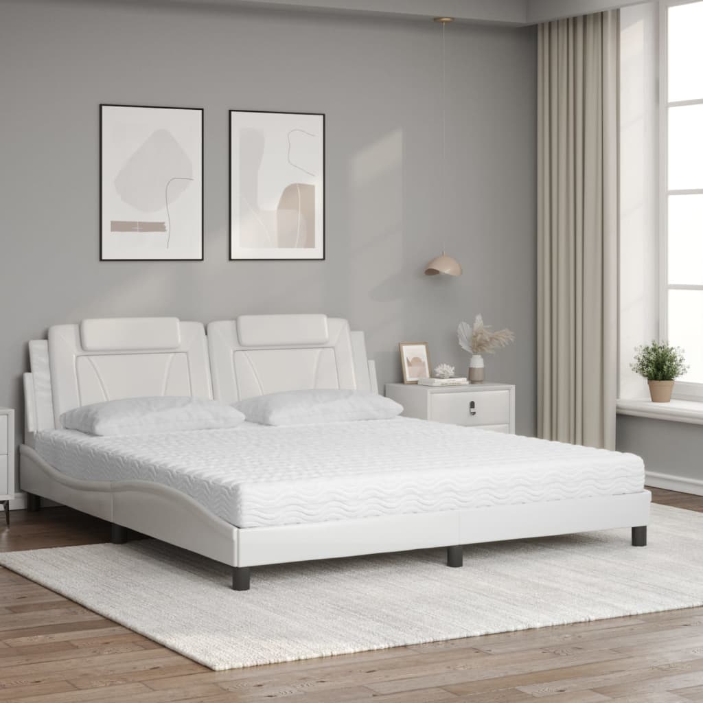 Lit avec matelas blanc 180x200 cm similicuir