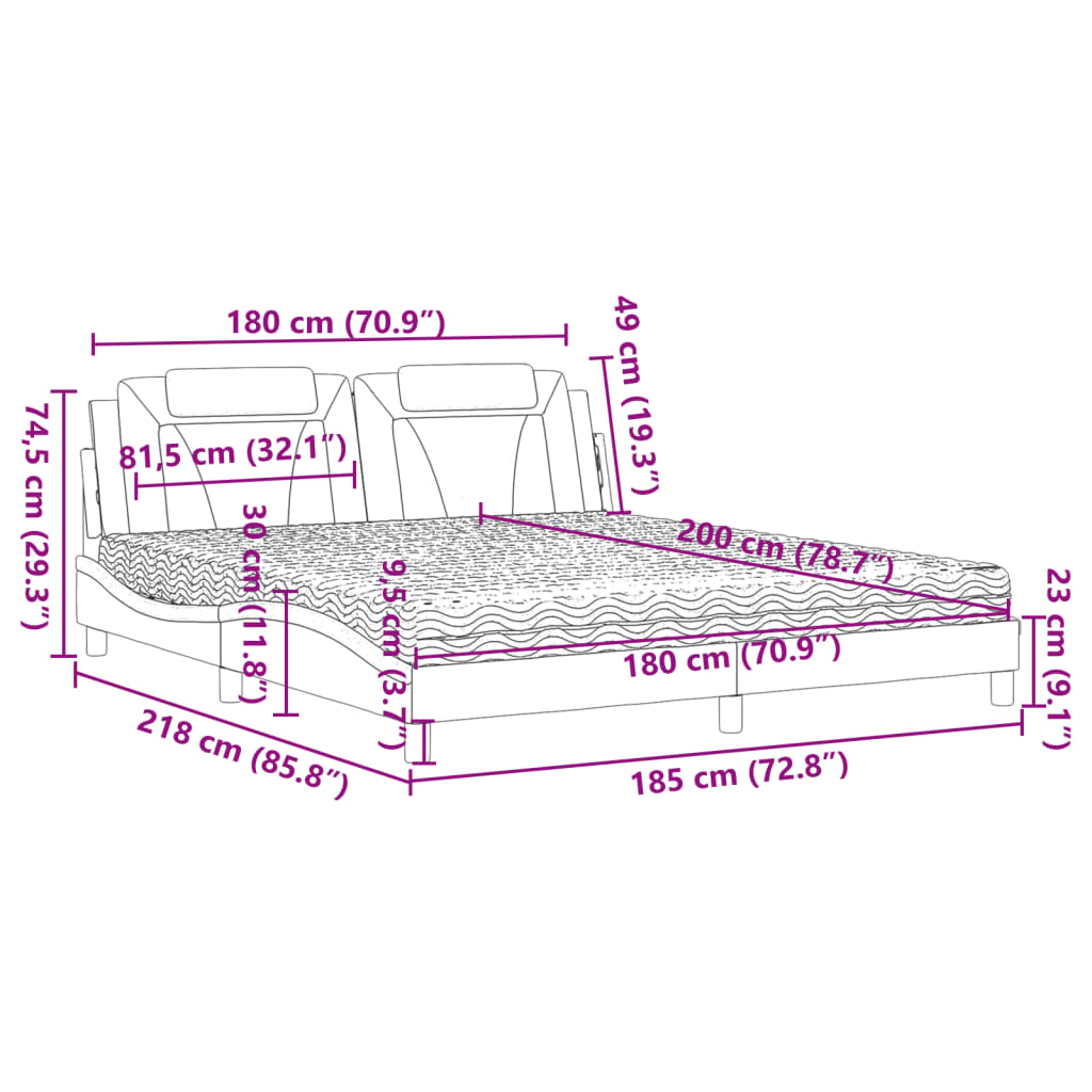 Lit avec matelas blanc 180x200 cm similicuir