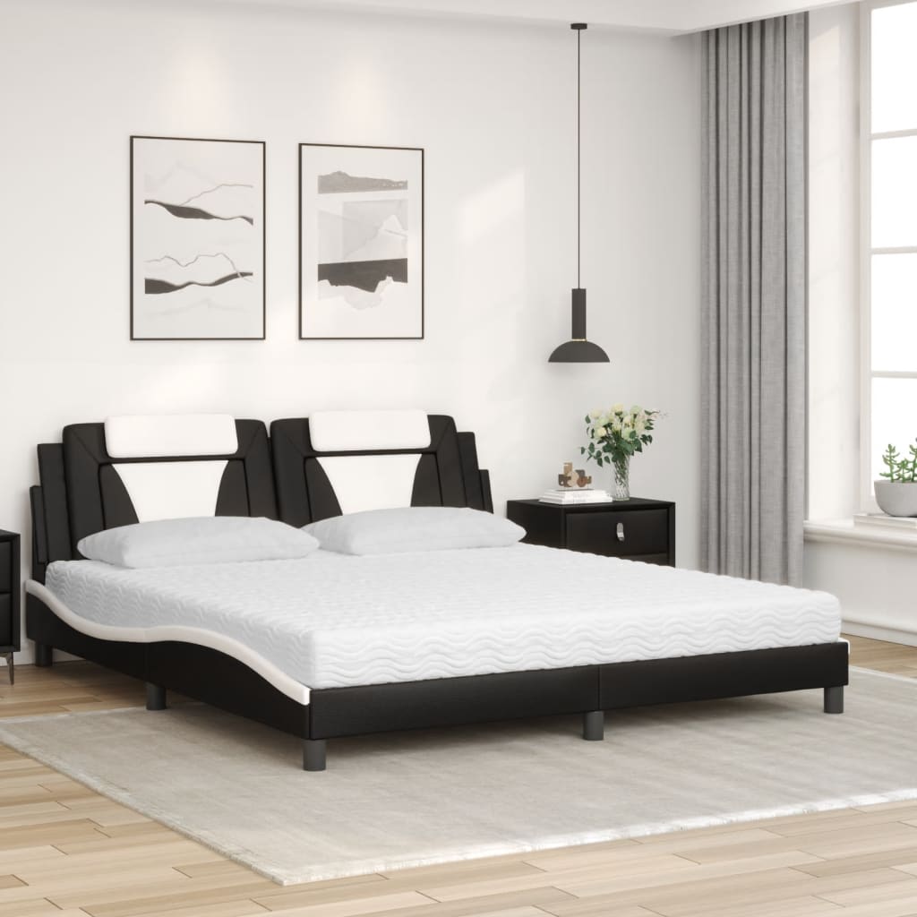 Lit avec matelas noir et blanc 180x200 cm similicuir