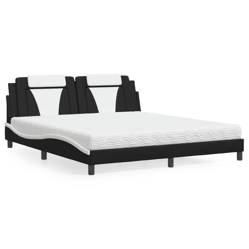 Lit avec matelas noir et blanc 180x200 cm similicuir