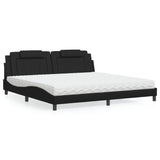 Lit avec matelas noir 200x200 cm similicuir