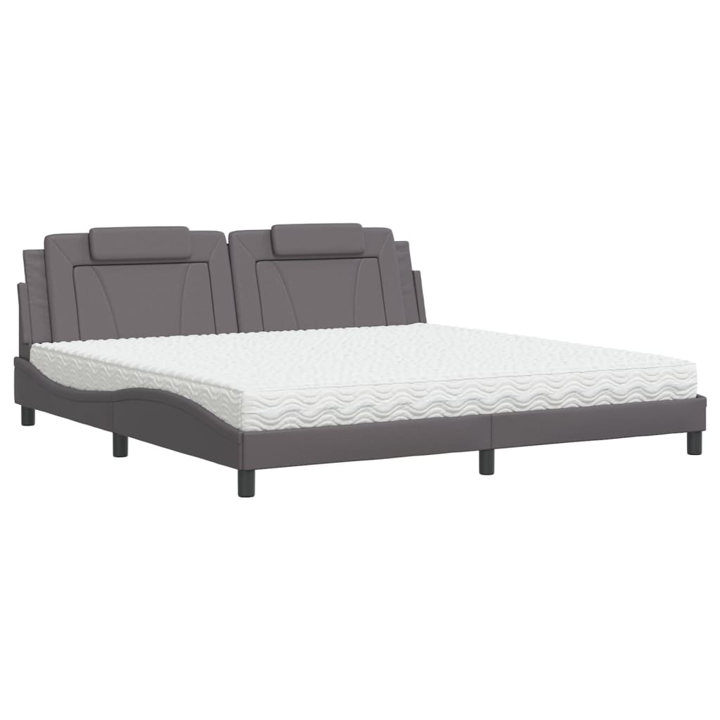 Lit avec matelas gris 200x200 cm similicuir