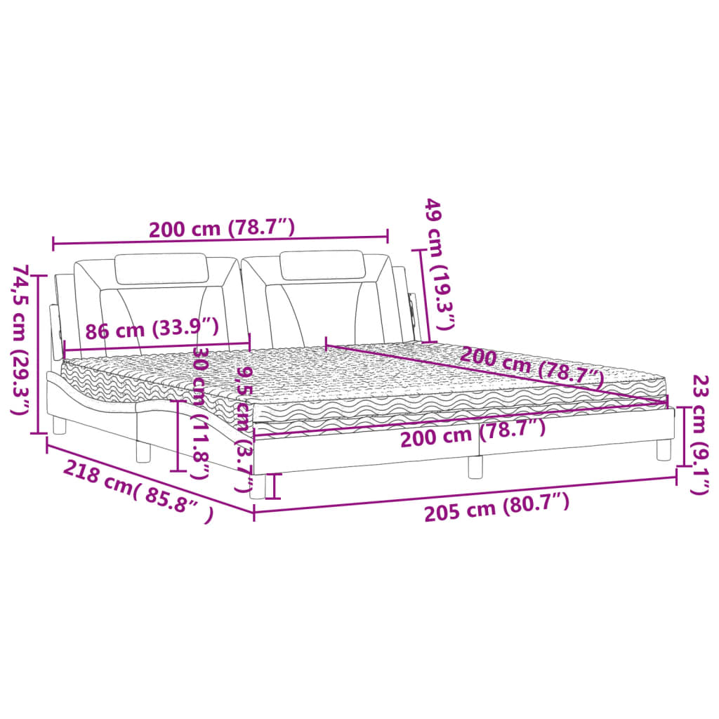 Lit avec matelas gris 200x200 cm similicuir