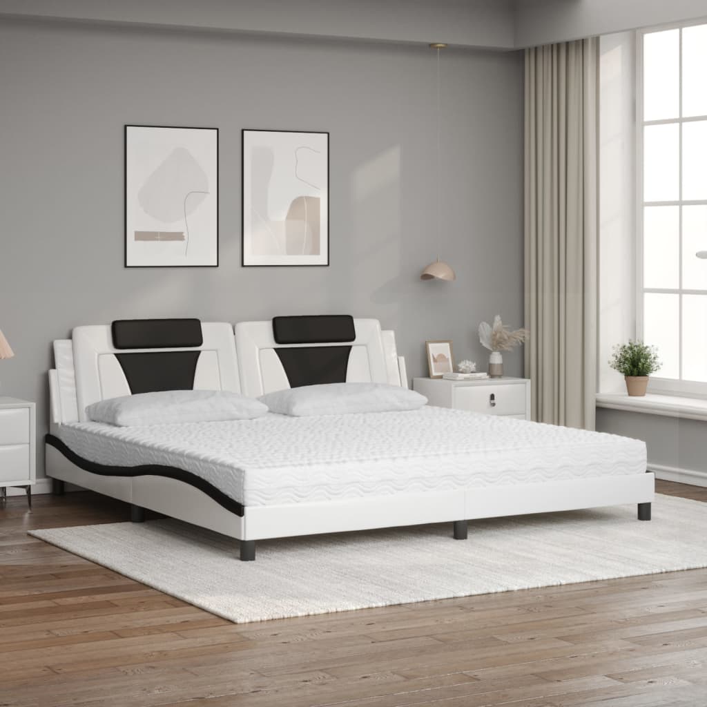 Lit avec matelas blanc et noir 200x200 cm similicuir