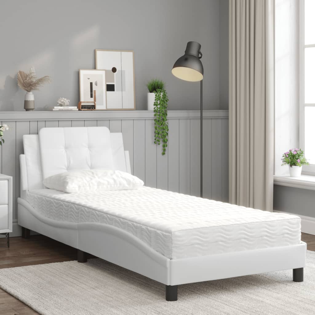 Lit avec matelas blanc 80x200 cm similicuir