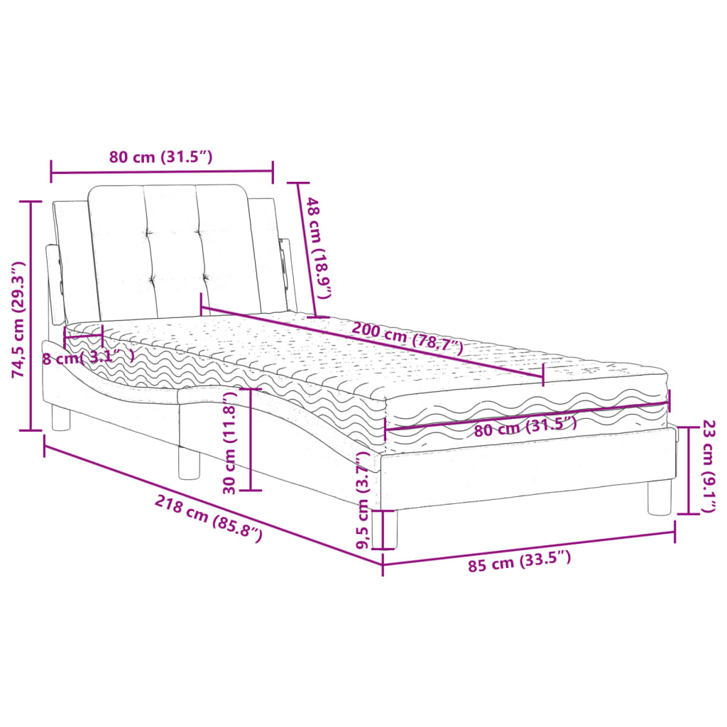 Lit avec matelas blanc 80x200 cm similicuir