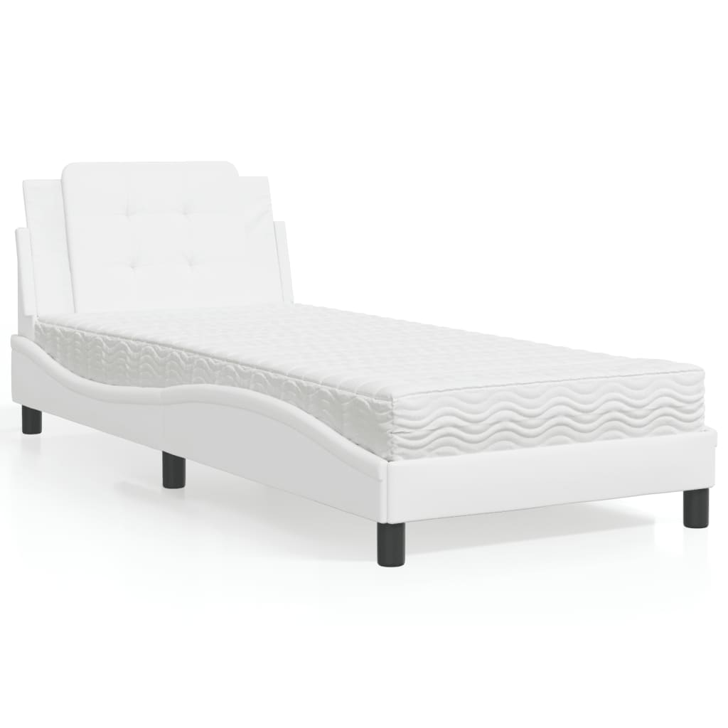 Lit avec matelas blanc 80x200 cm similicuir