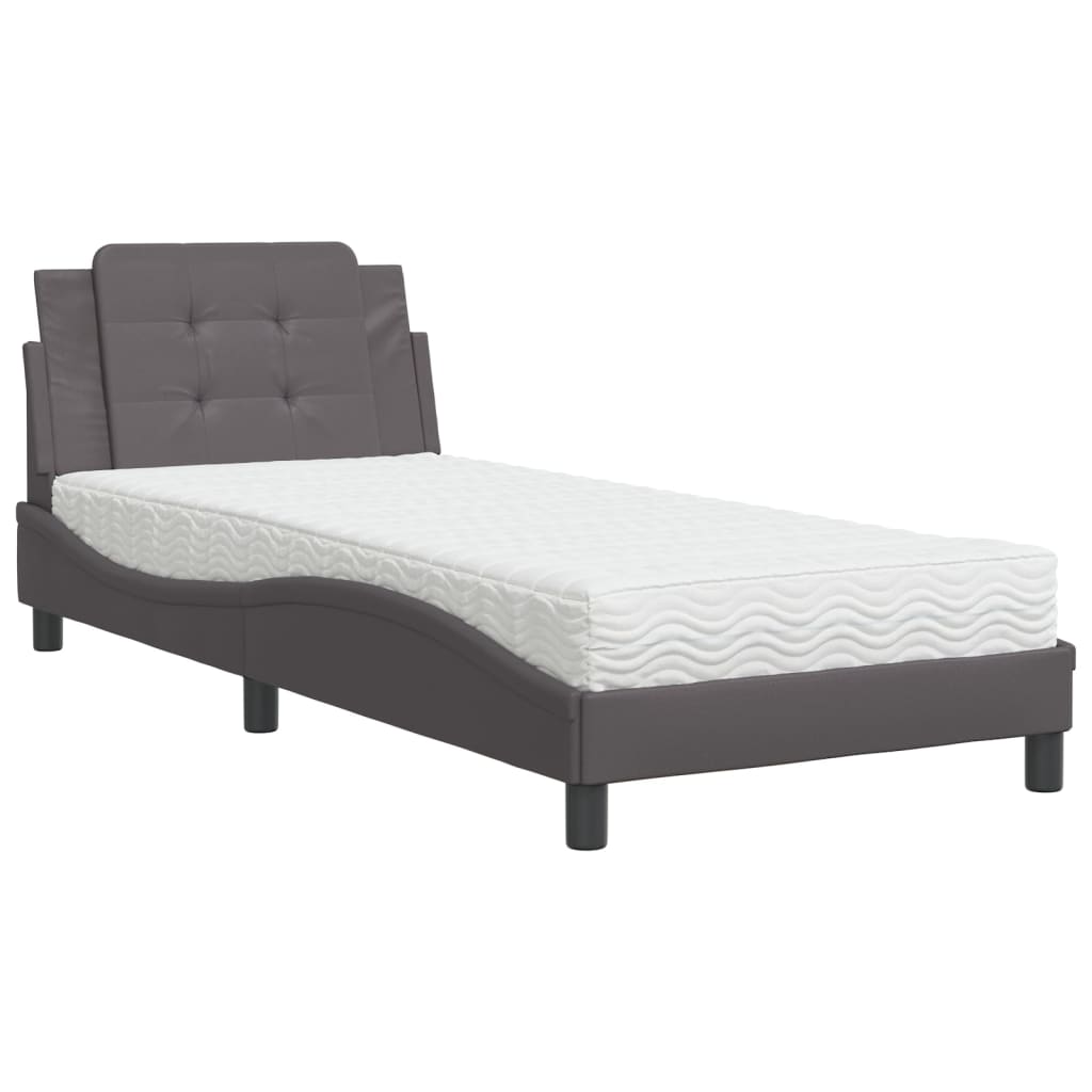 Lit avec matelas gris 80x200 cm similicuir