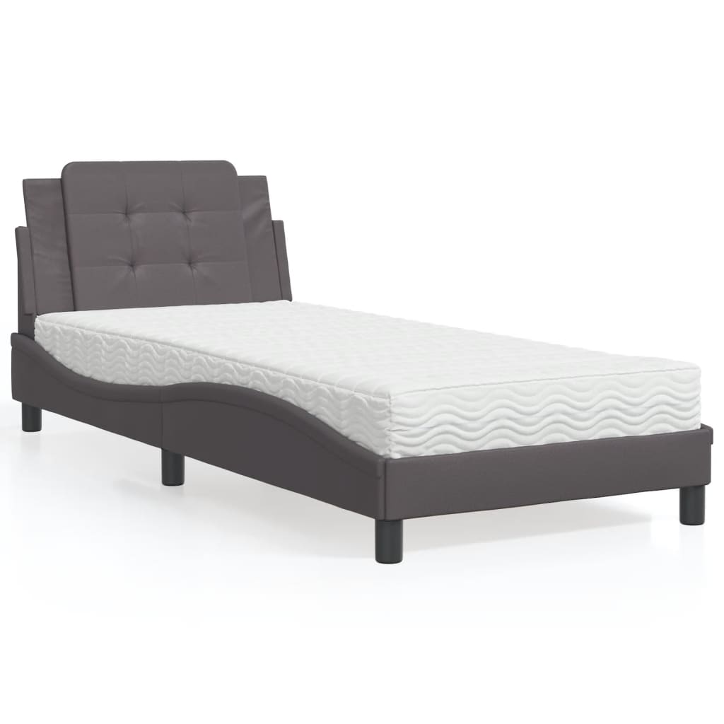 Lit avec matelas gris 80x200 cm similicuir