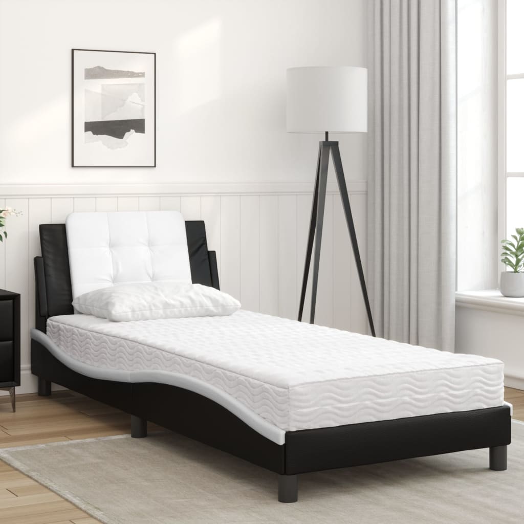 Lit avec matelas noir et blanc 80x200 cm similicuir