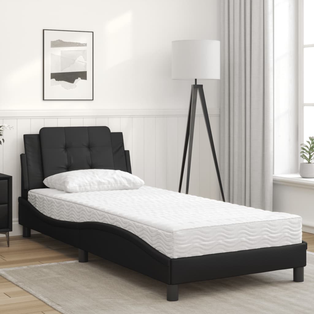 Lit avec matelas noir 90x190 cm similicuir