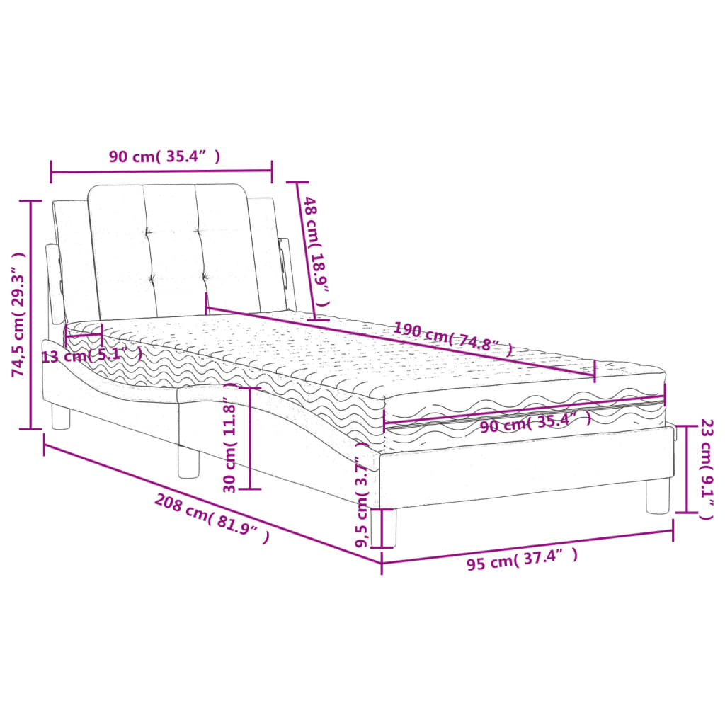 Lit avec matelas noir 90x190 cm similicuir