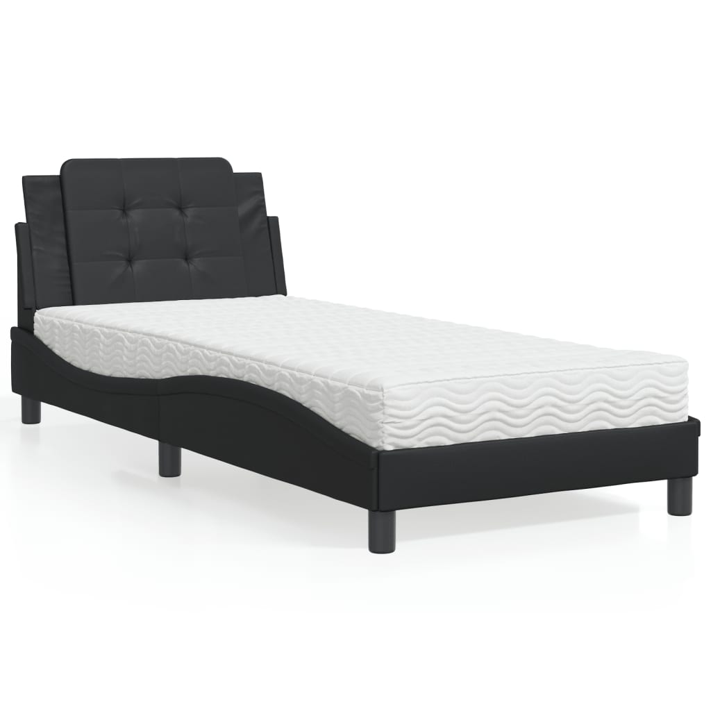 Lit avec matelas noir 90x190 cm similicuir