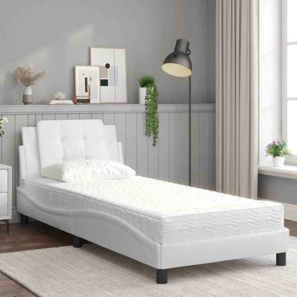 Lit avec matelas blanc 90x190 cm similicuir