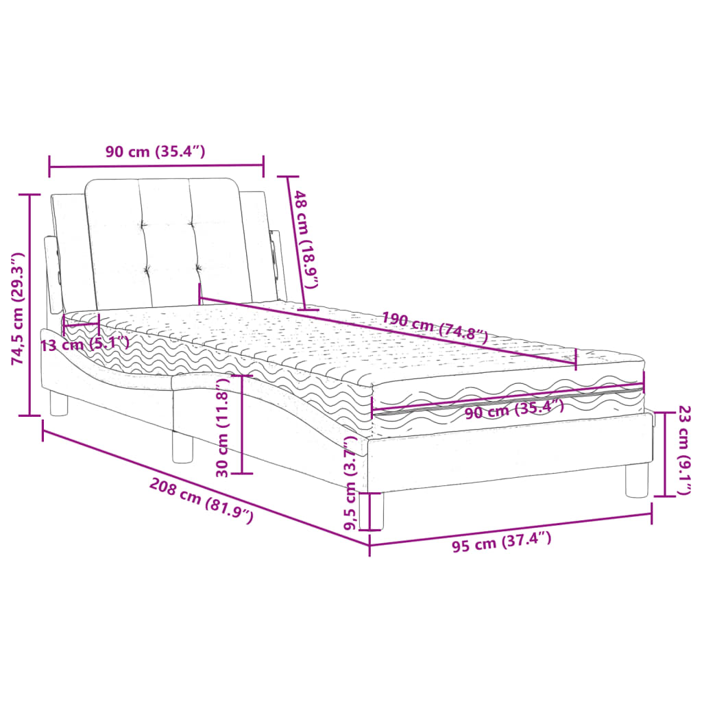 Lit avec matelas blanc 90x190 cm similicuir