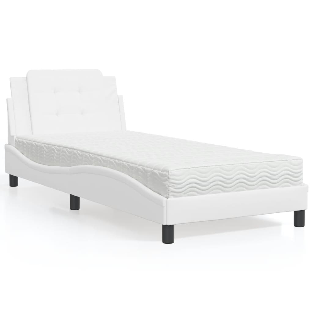 Lit avec matelas blanc 90x190 cm similicuir