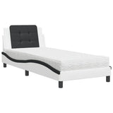 Lit avec matelas blanc et noir 90x190 cm similicuir