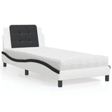 Lit avec matelas blanc et noir 90x190 cm similicuir