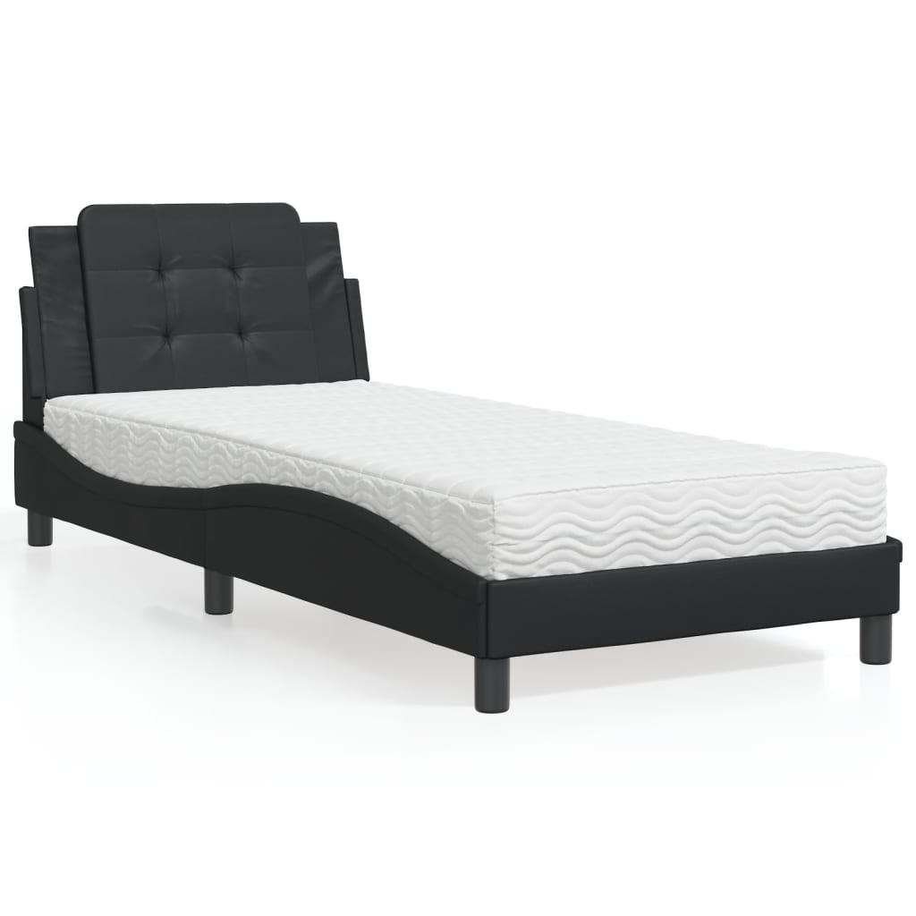 Lit avec matelas noir 90x200 cm similicuir