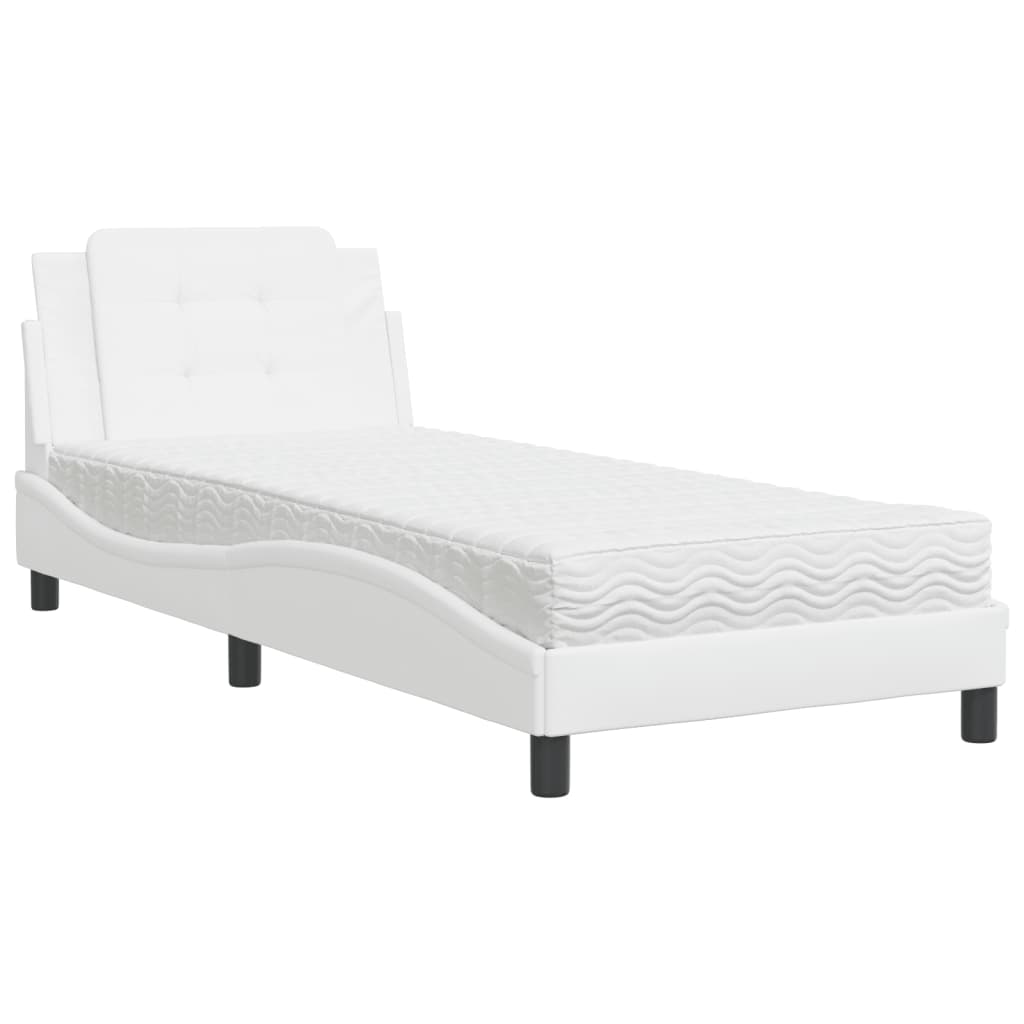 Lit avec matelas blanc 90x200 cm similicuir