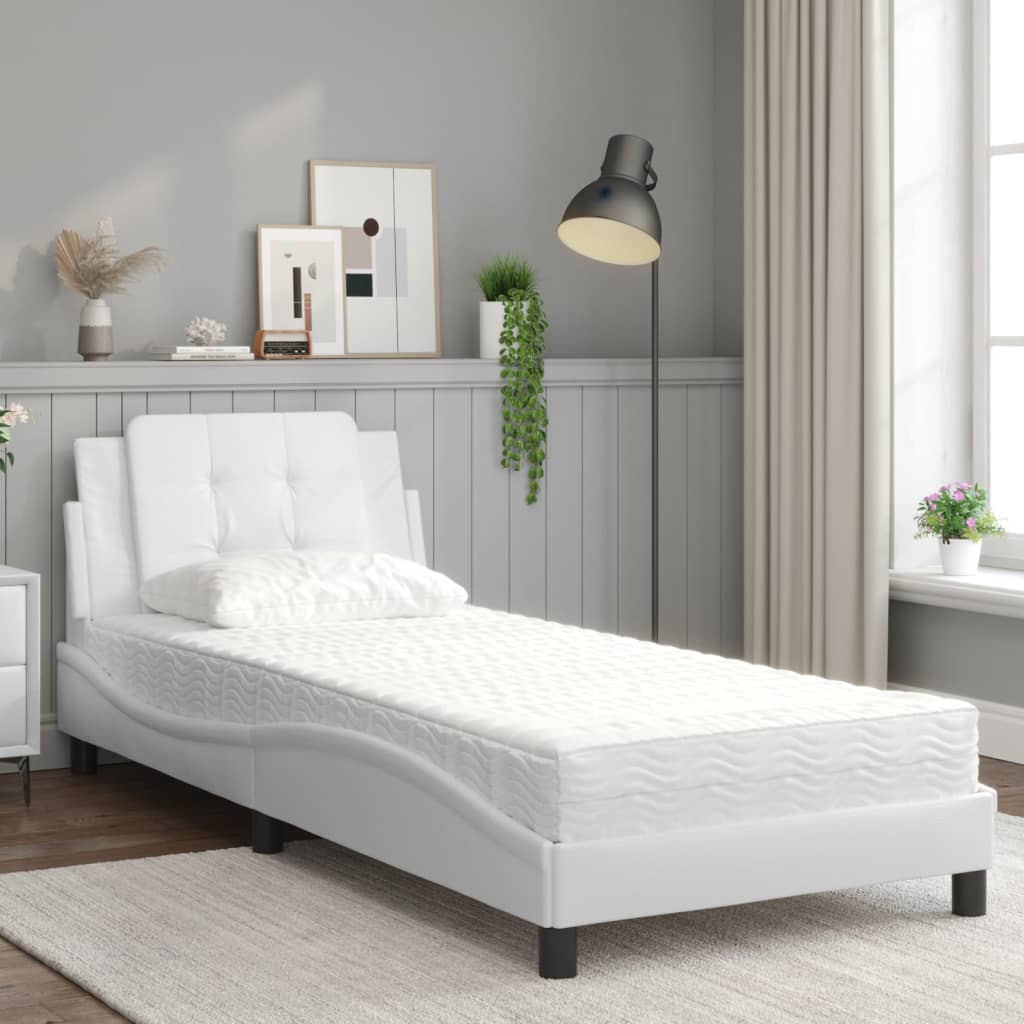 Lit avec matelas blanc 90x200 cm similicuir