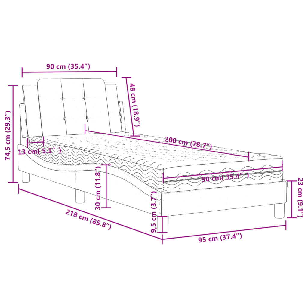 Lit avec matelas blanc 90x200 cm similicuir