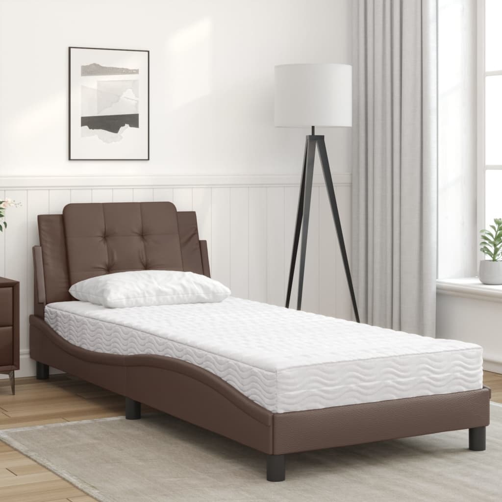 Lit avec matelas marron 90x200 cm similicuir