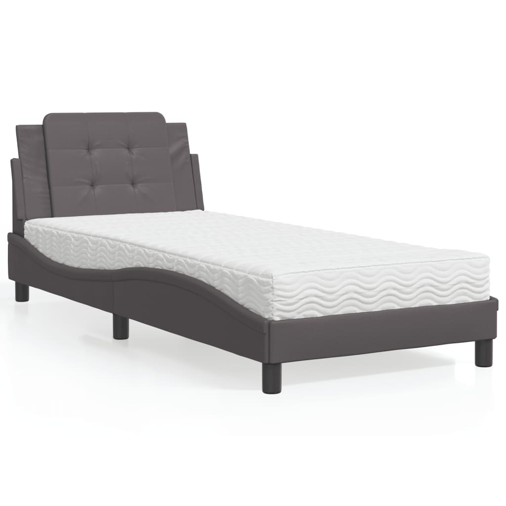 Lit avec matelas gris 90x200 cm similicuir