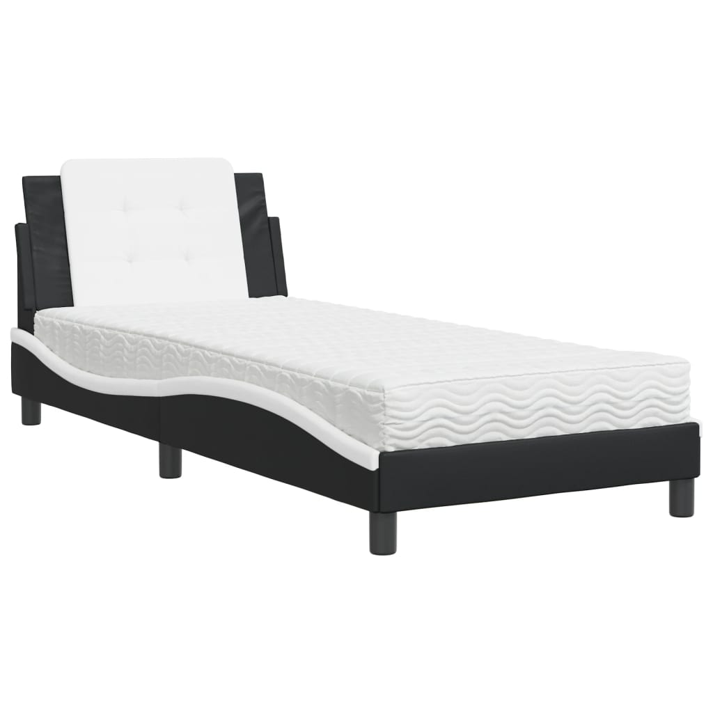 Lit avec matelas noir et blanc 90x200 cm similicuir