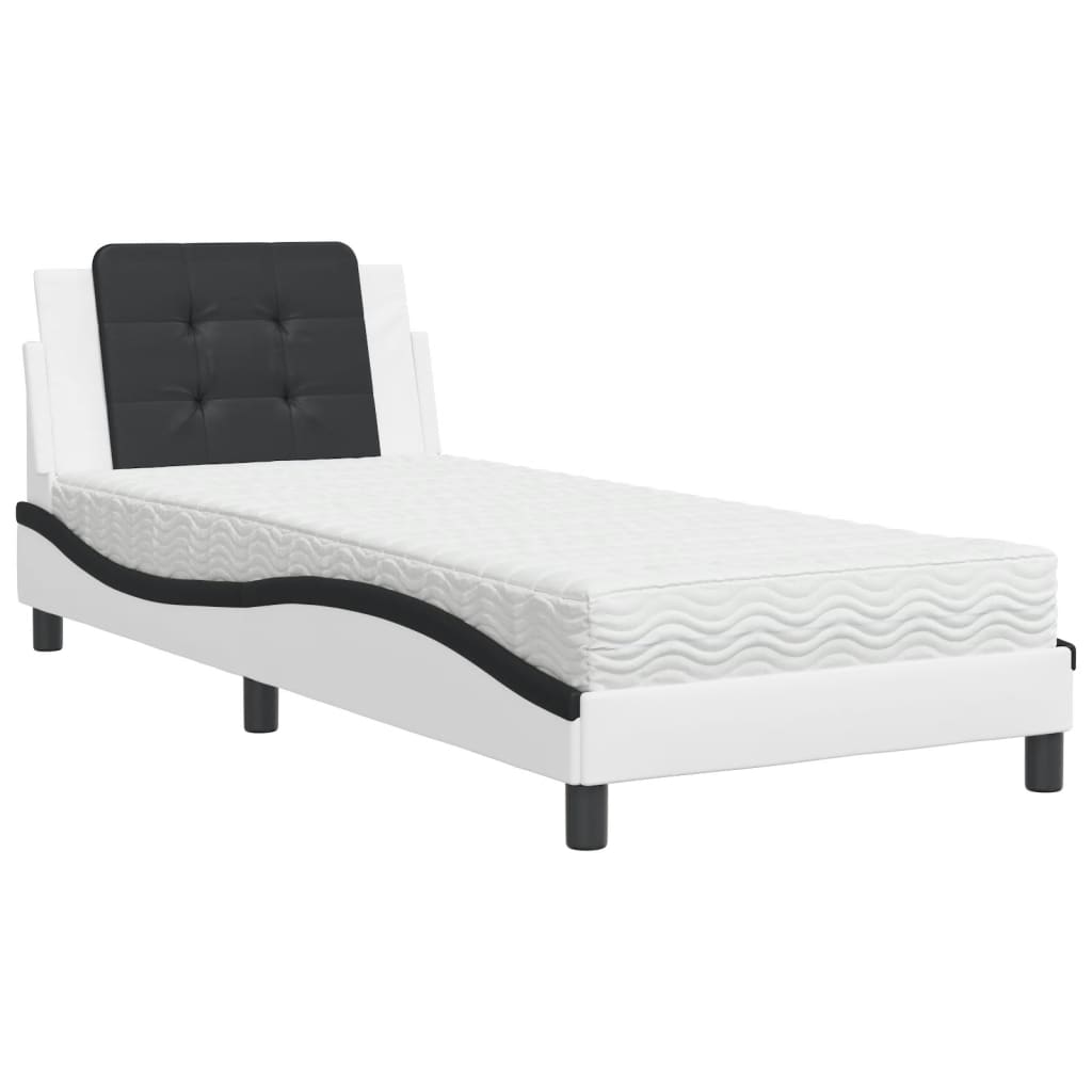 Lit avec matelas blanc et noir 90x200 cm similicuir