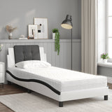 Lit avec matelas blanc et noir 90x200 cm similicuir