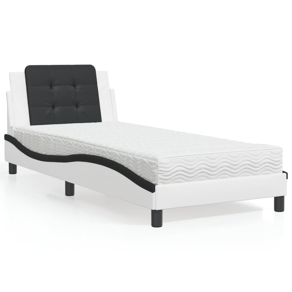 Lit avec matelas blanc et noir 90x200 cm similicuir