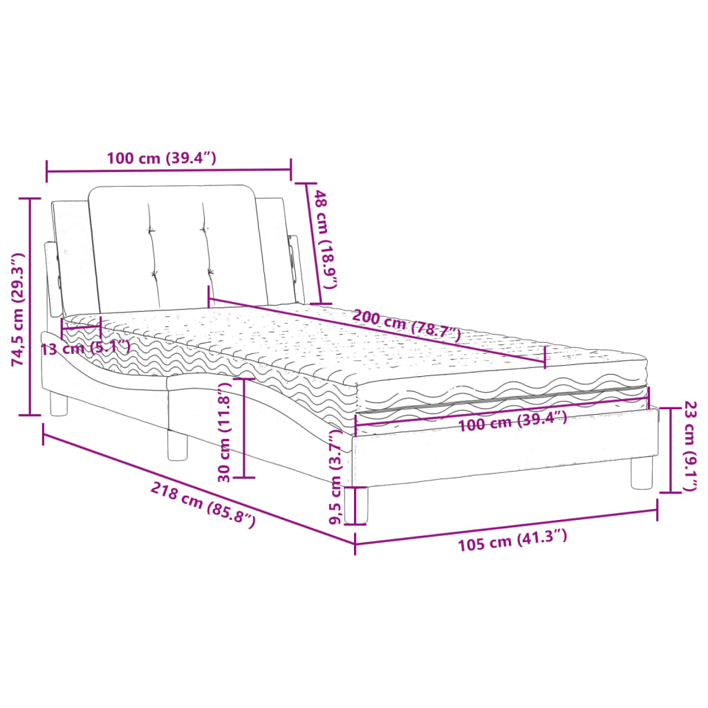 Lit avec matelas noir 100x200 cm similicuir