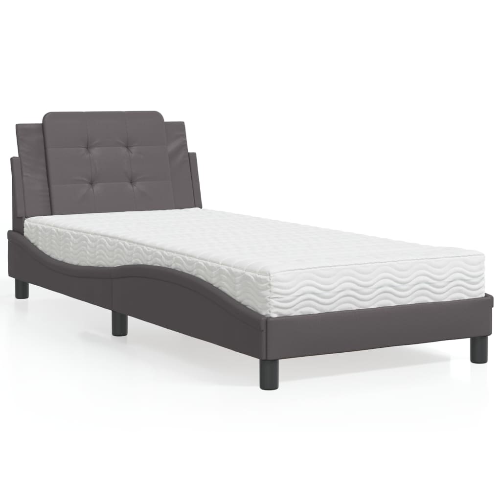 Lit avec matelas gris 100x200 cm similicuir