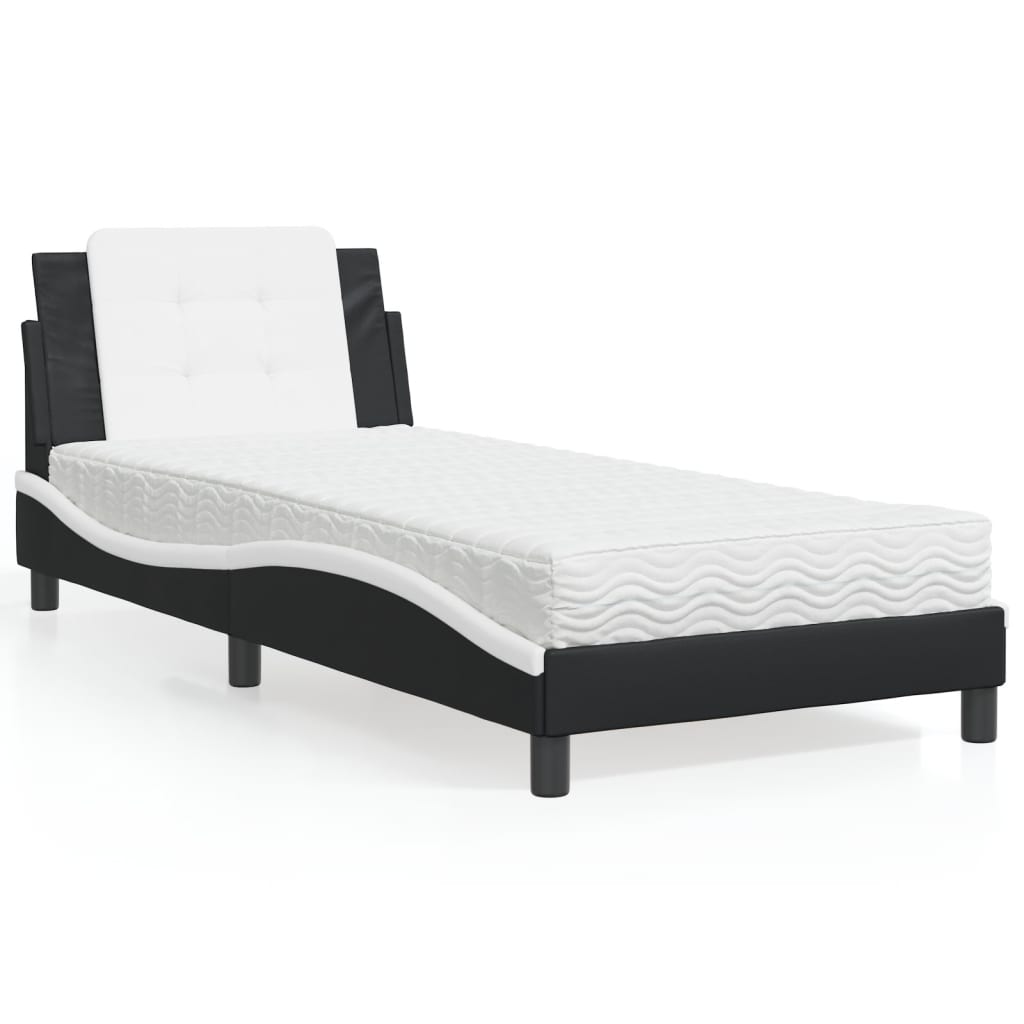 Lit avec matelas noir et blanc 100x200 cm similicuir