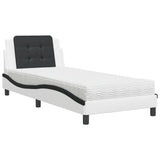 Lit avec matelas blanc et noir 100x200 cm similicuir