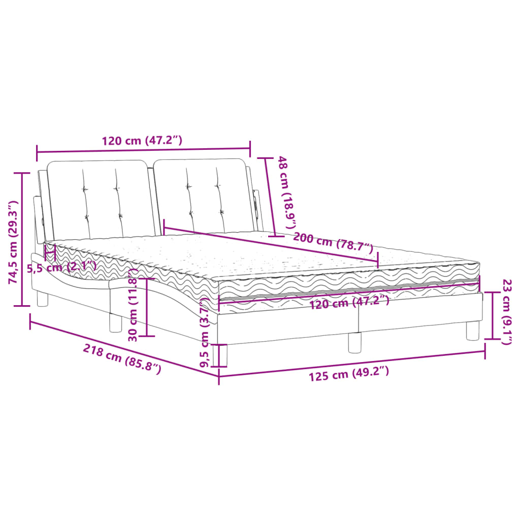 Lit avec matelas noir 120x200 cm similicuir