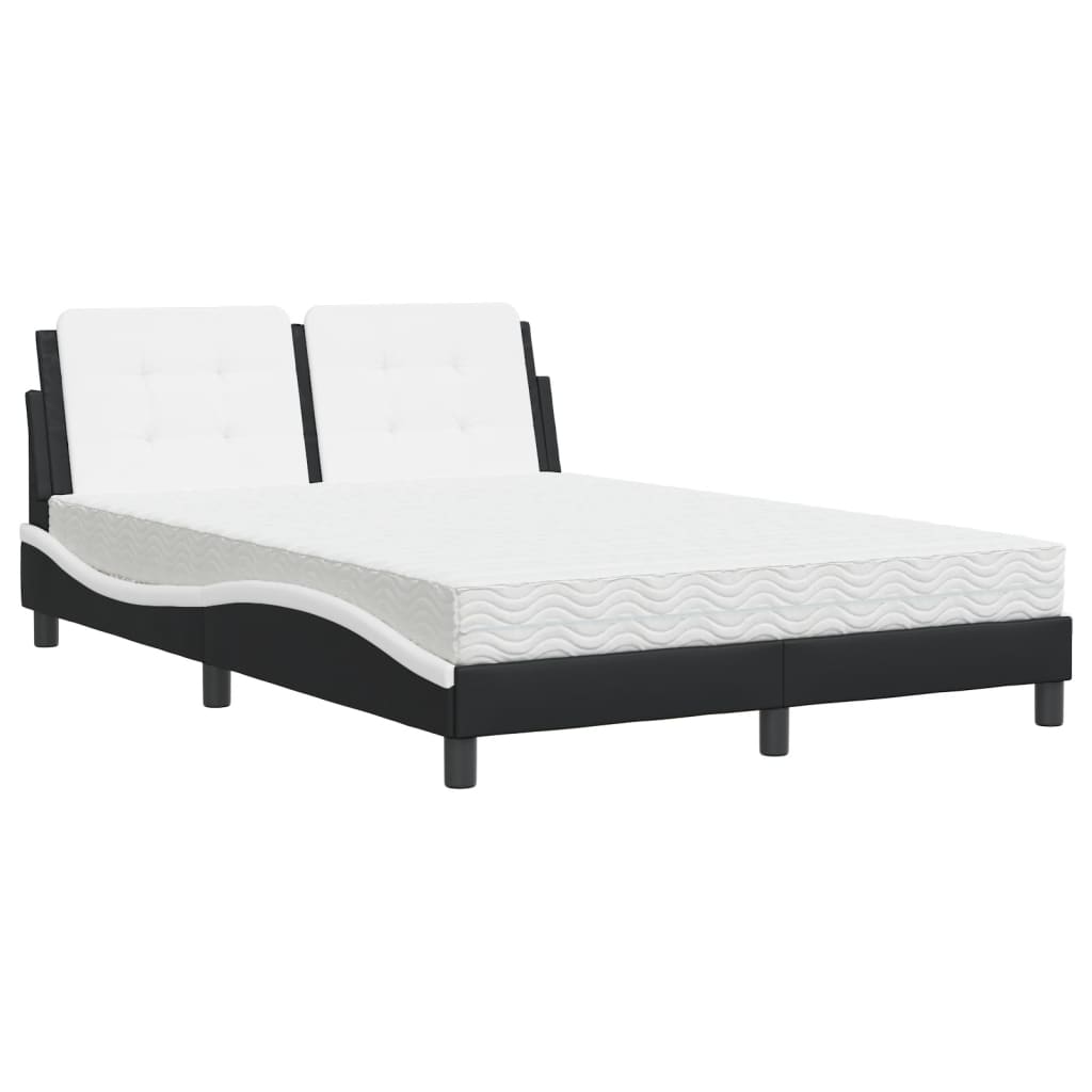 Lit avec matelas noir et blanc 120x200 cm similicuir